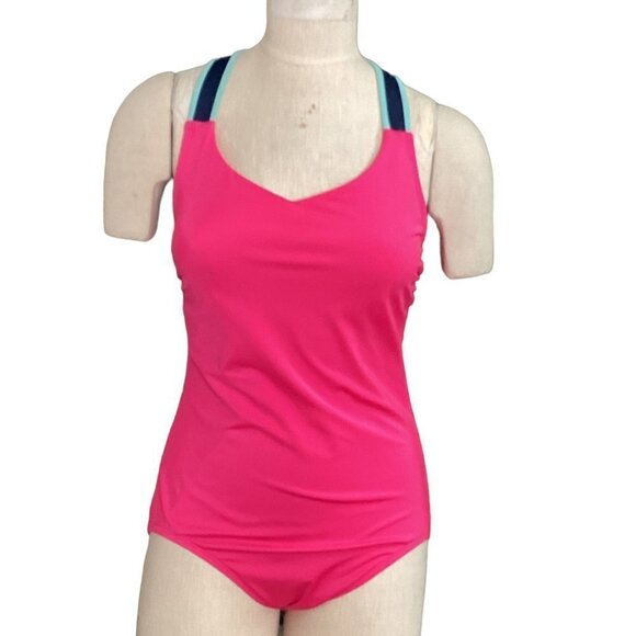 Lands' End One-Piece Swimsuit Sz 10 Pink/Black/Multicolor #60Z - Picture 1 of 6
